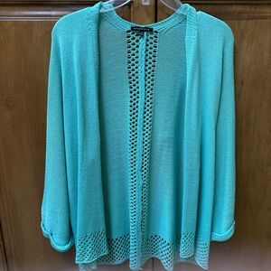 Aqua open sweater.